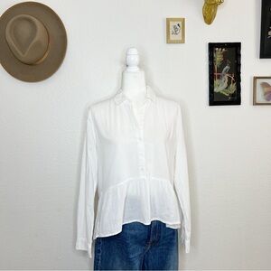 Birds of Paradis by Trovata White Cotton Peplum Collared Button Front Top Size S